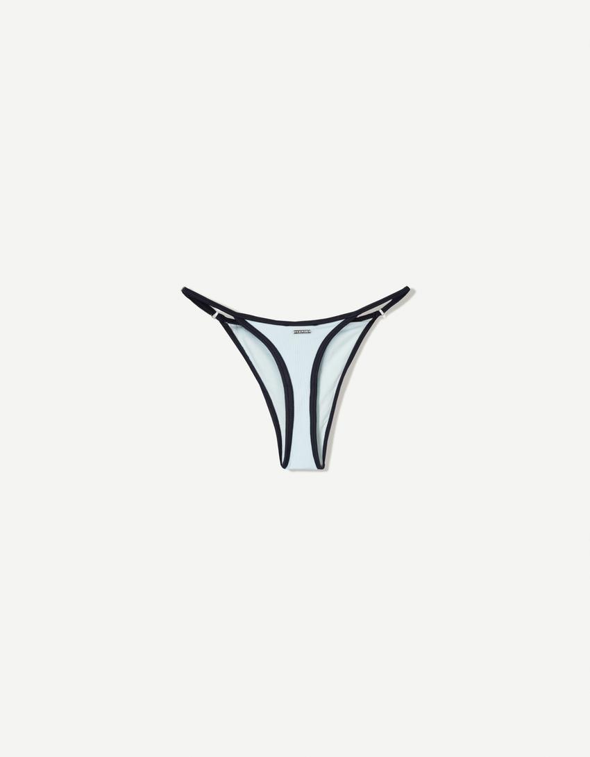 Contrast ribbed bikini bottoms-Blue