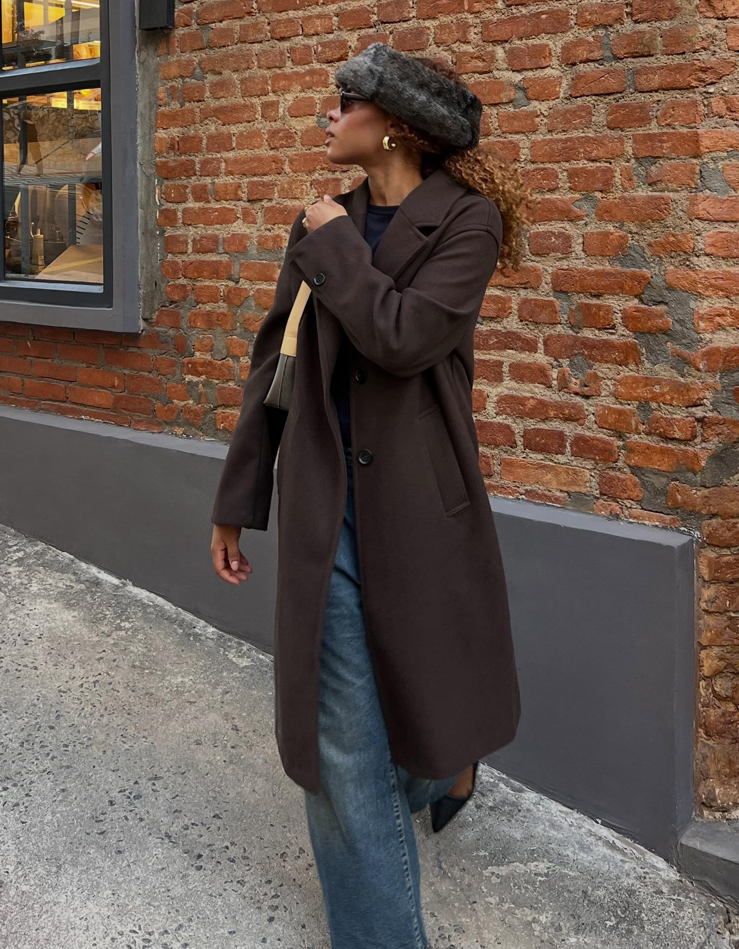 Soft-touch long coat — Brown