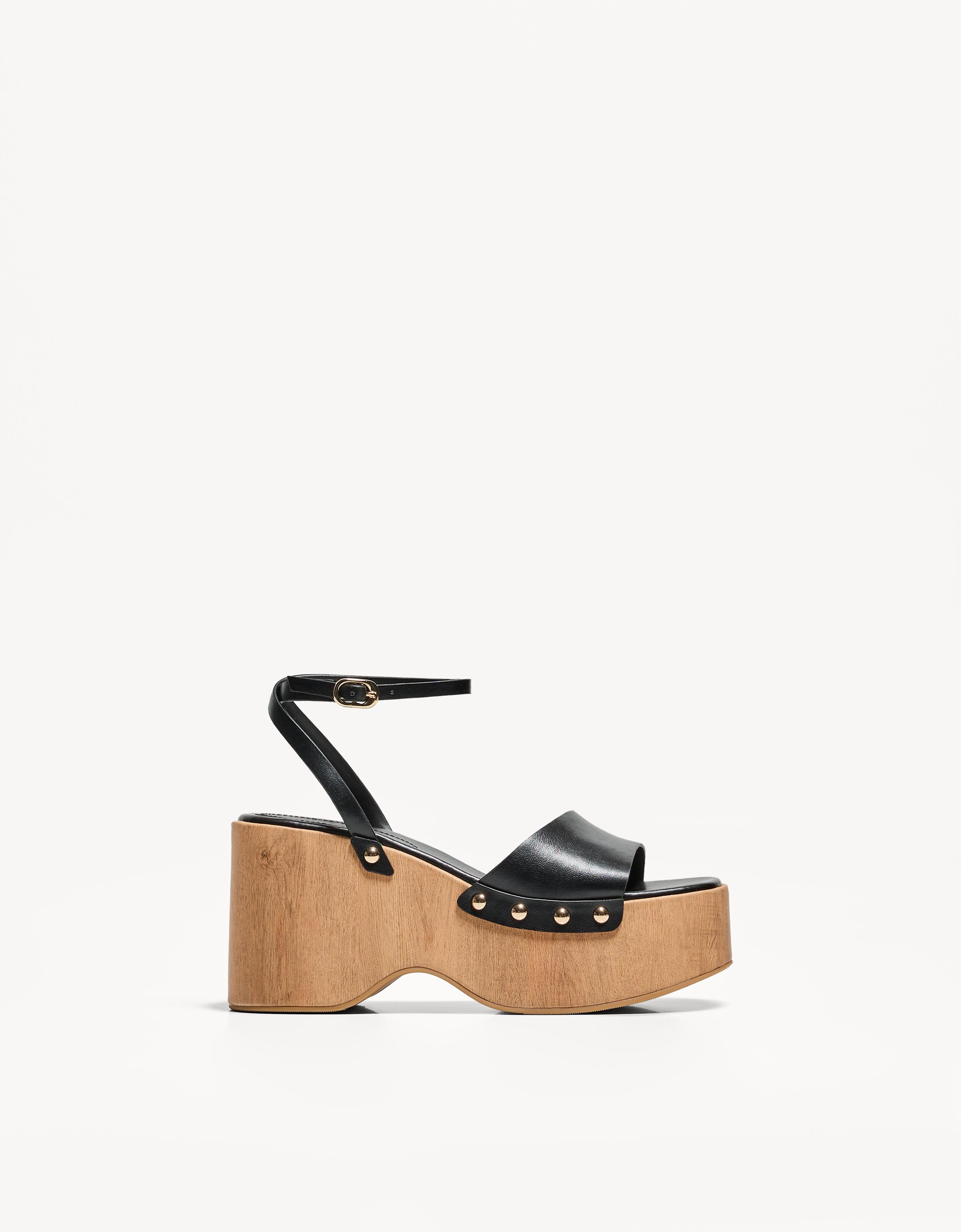 Bershka Absatzsandalen Mit Keilabsatz Und Offener Ferse Damen 37 Braun