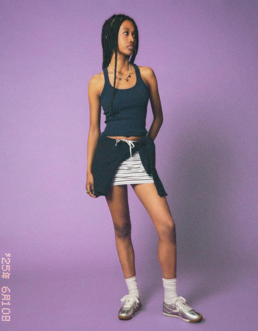 Sleeveless ribbed T-shirt-Blue-0