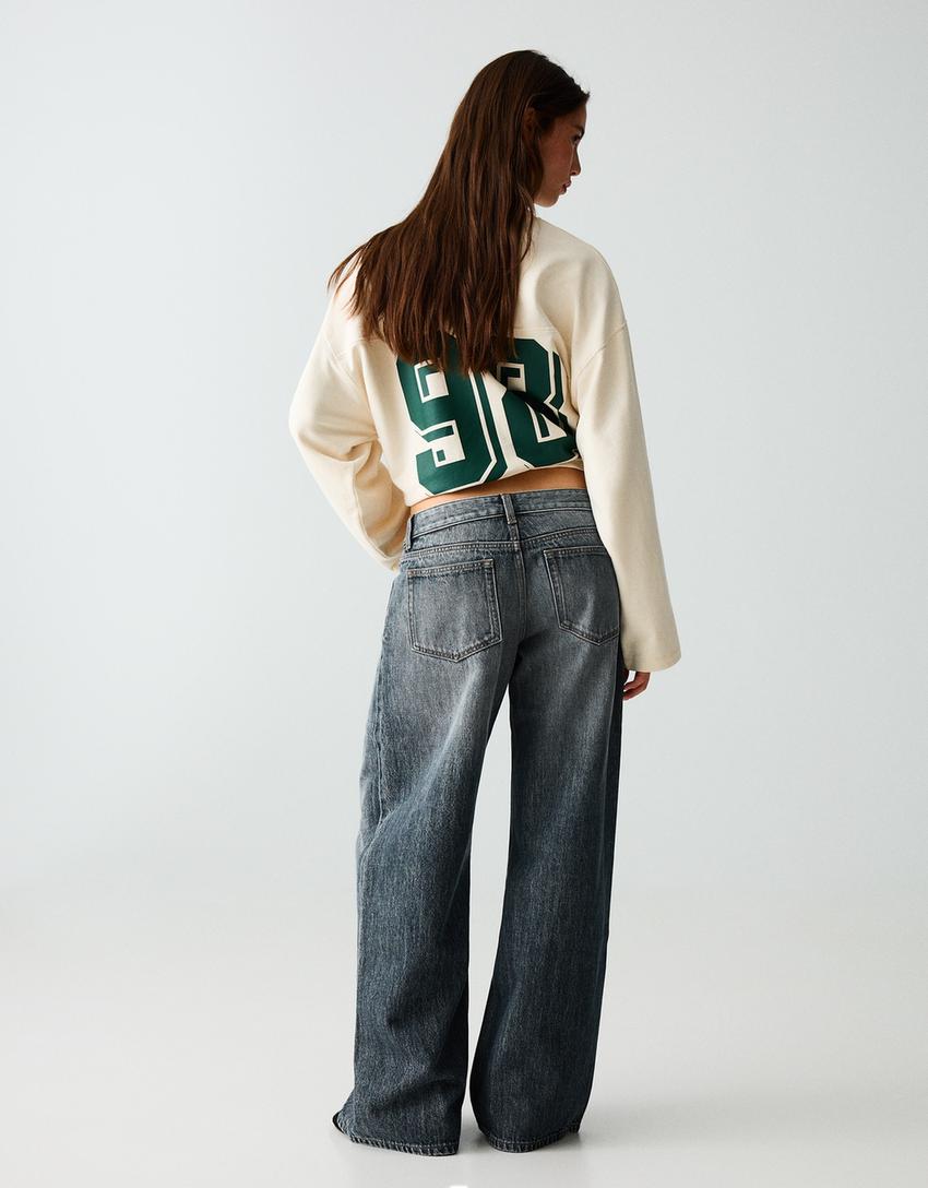 Jeans mit weitem Bein und tiefem Bund-Blau