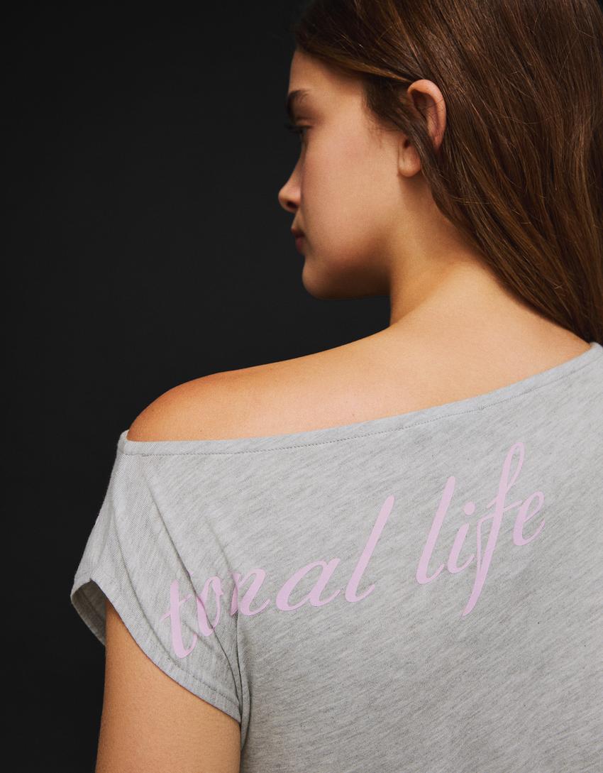 Asymmetrisches T-Shirt mit Print-Grau