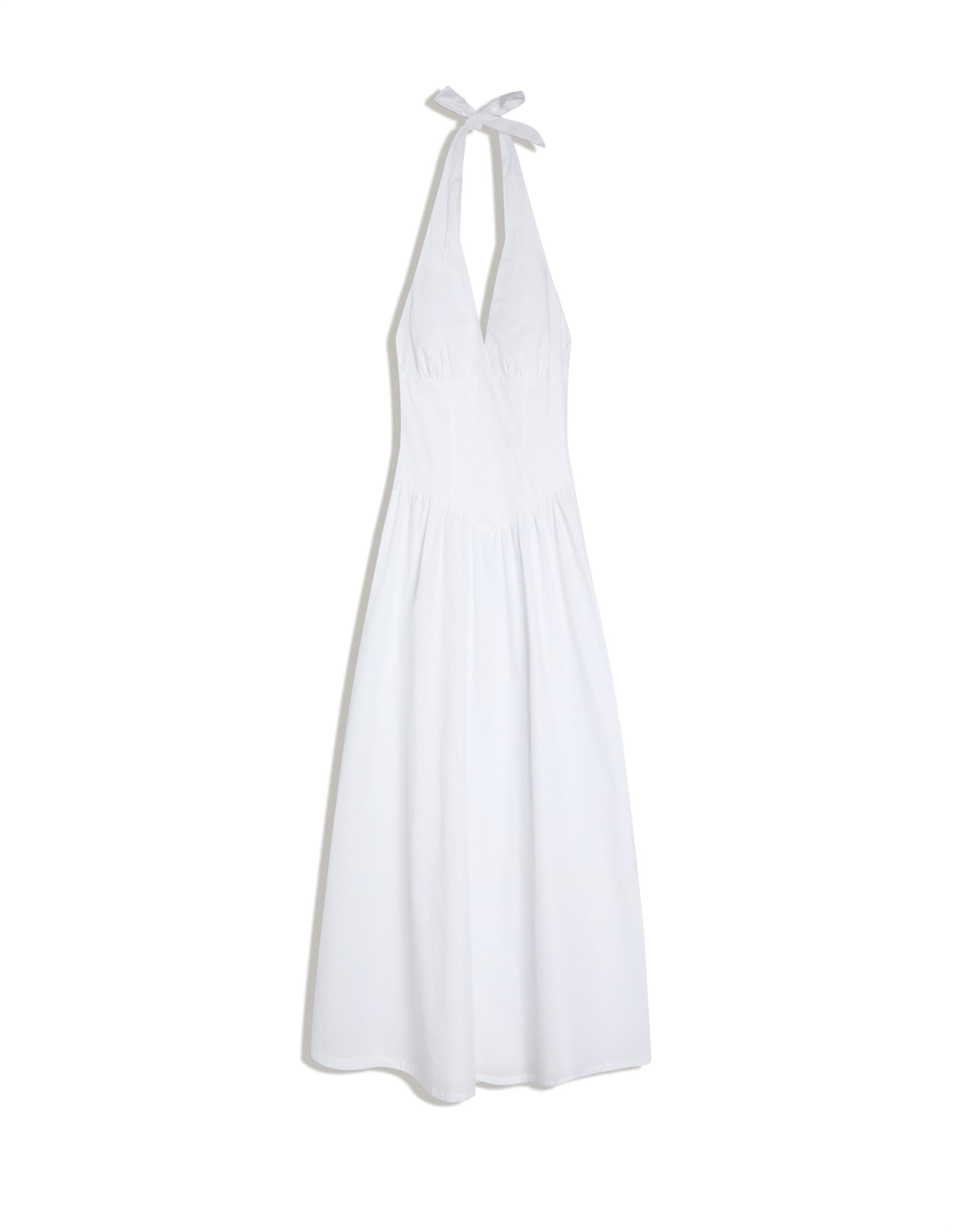 Long halter poplin dress — White