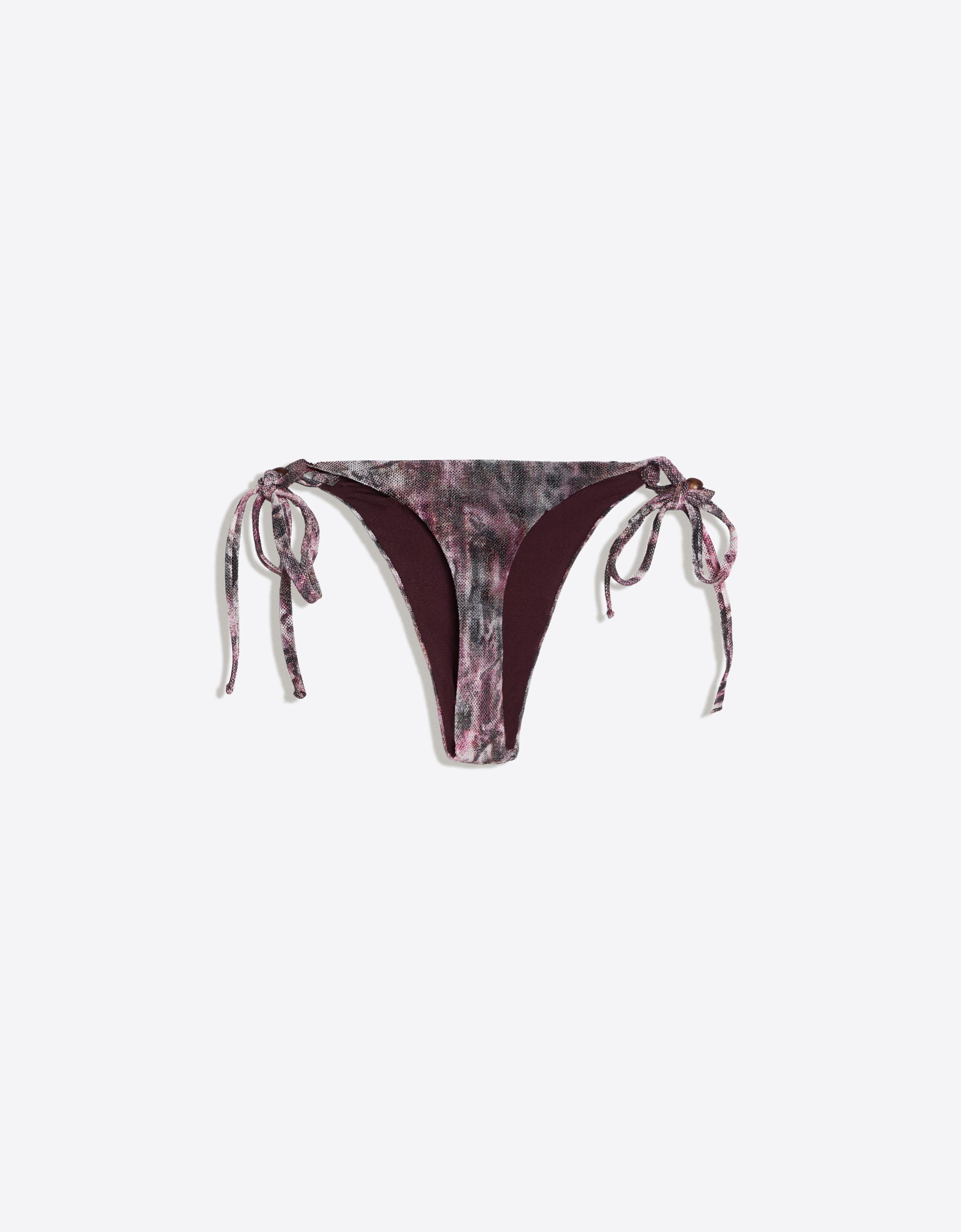 Mesh print thong bikini briefs — Maroon