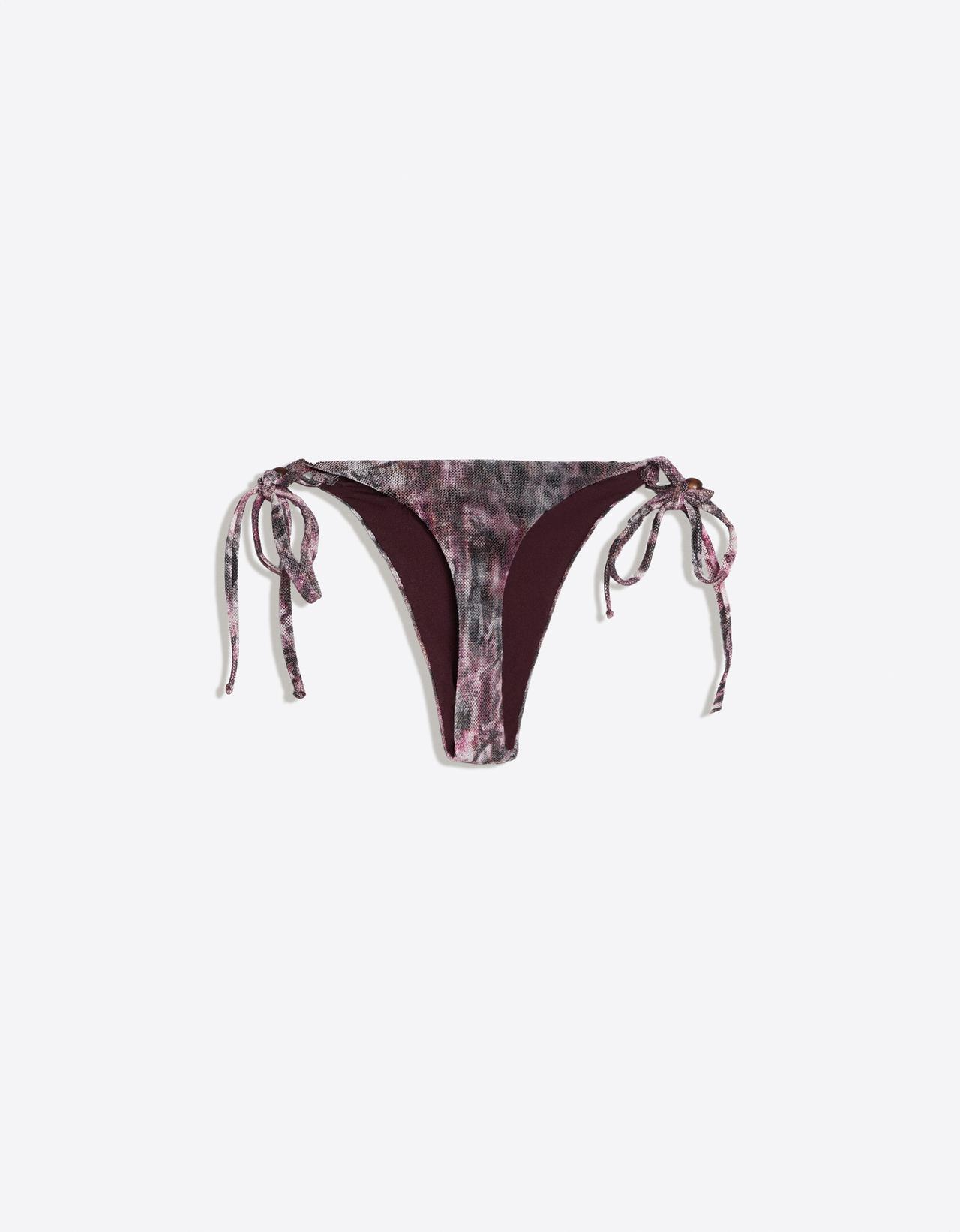 Mesh print thong bikini briefs — Maroon