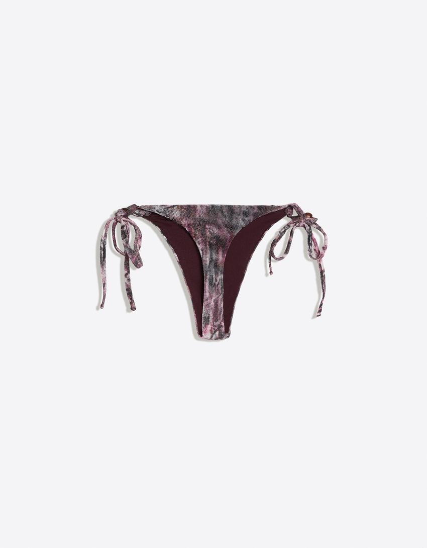 Bas de bikini string mesh imprimé-Grenat