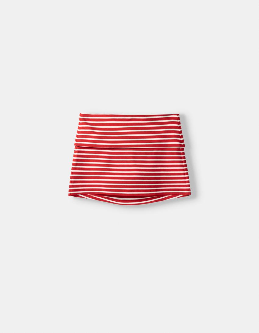 تنورة قصيرة بخصر مطوي-أبيض-4