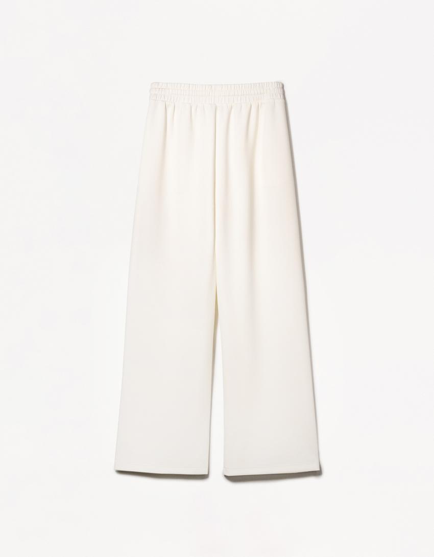 Soft wide leg broek-Ecru