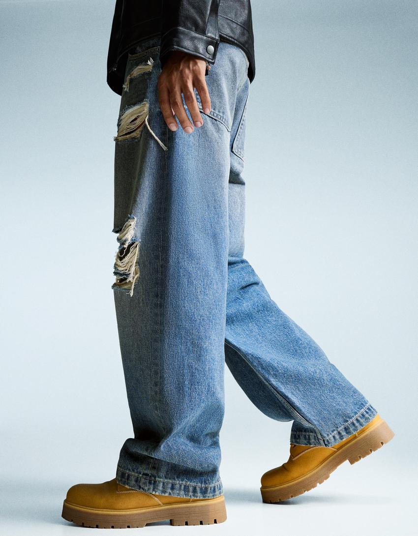 Ripped super baggy jeans-Blue