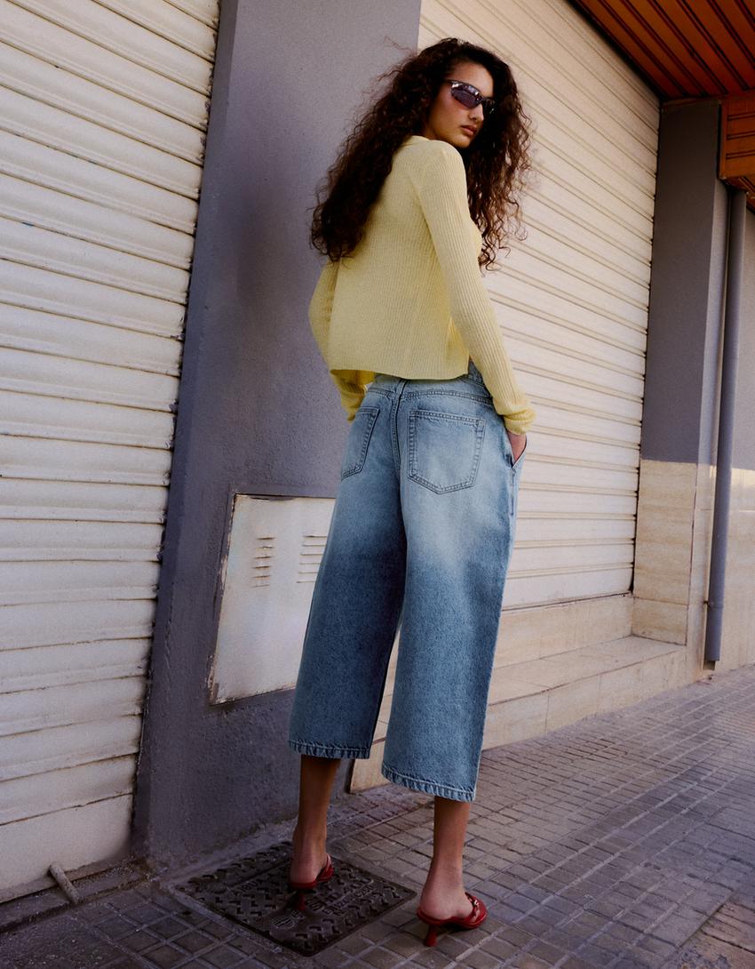 Slouchy denim Bermuda jorts-Light blue