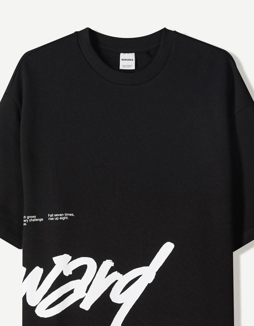 Camiseta manga corta felpa print-Negro-2