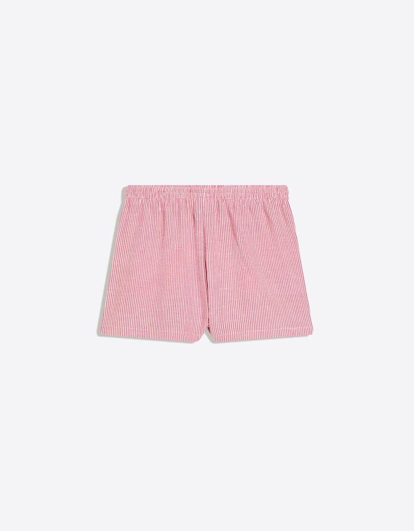 Rustic shorts with elastic waist-Red