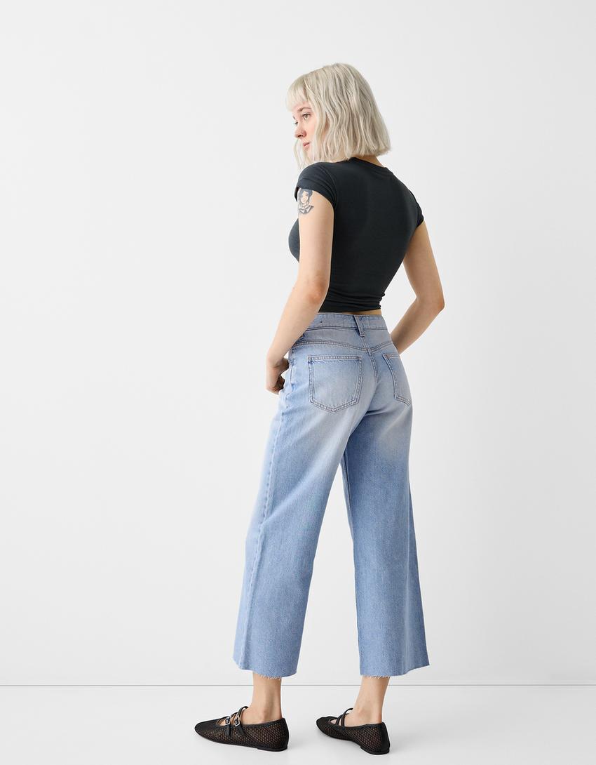Wide-leg cropped jeans-Light blue-2