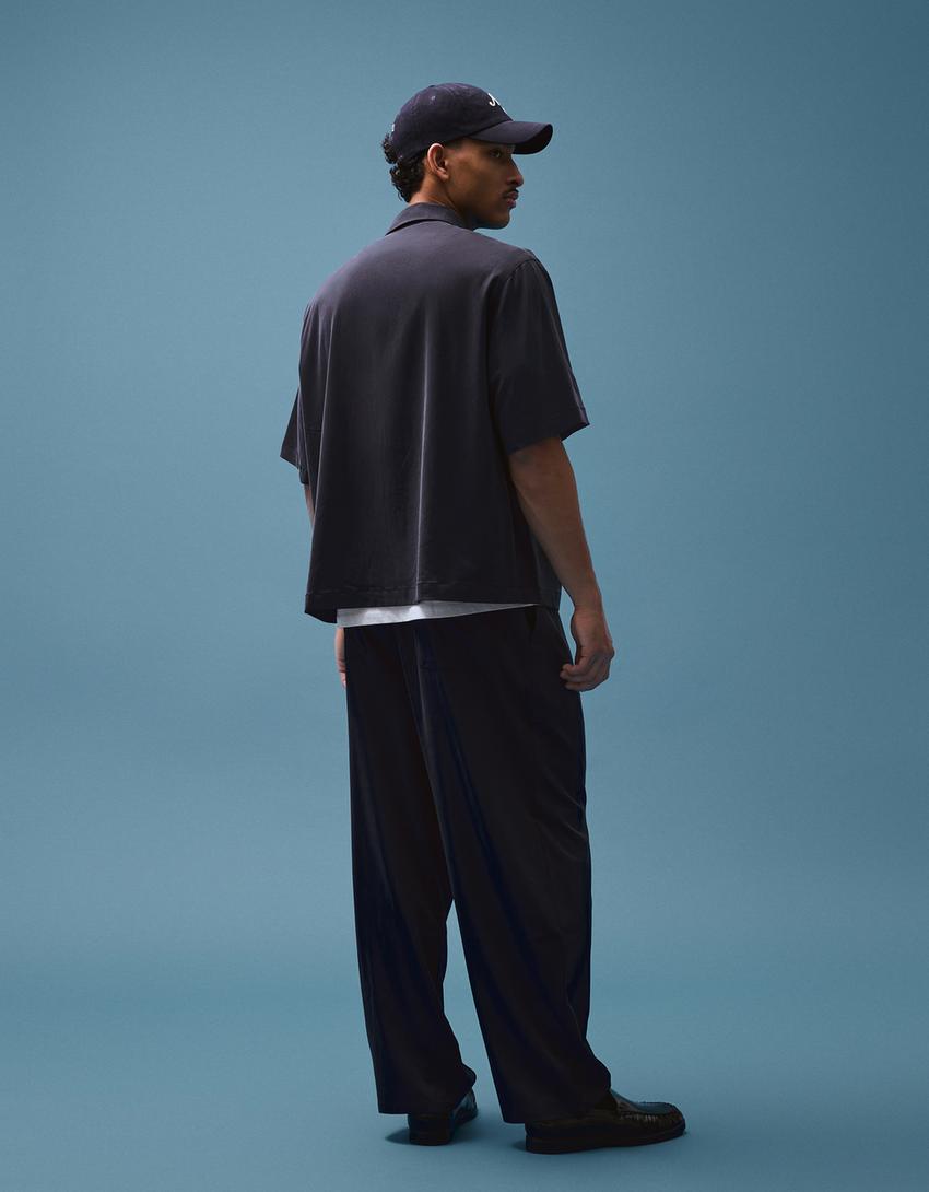 Calças super baggy fit fluidas com pinças-Marinho