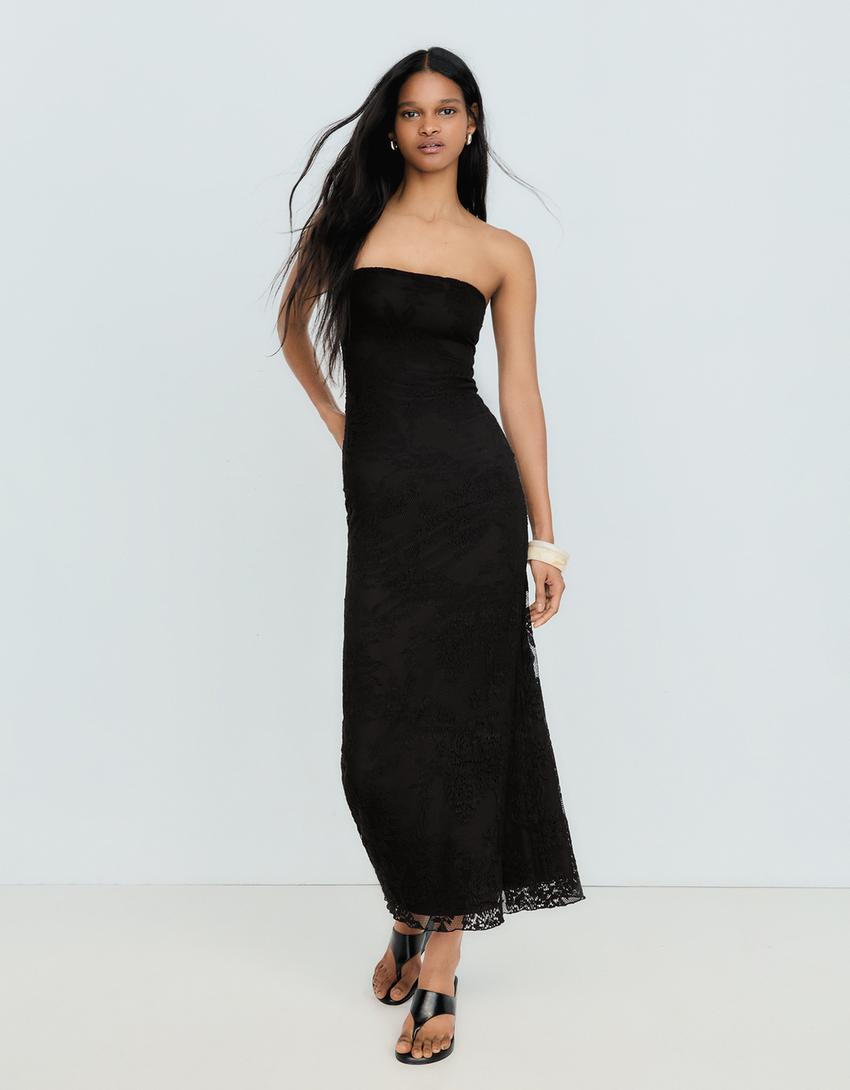 Rustic bandeau midi dress-Black