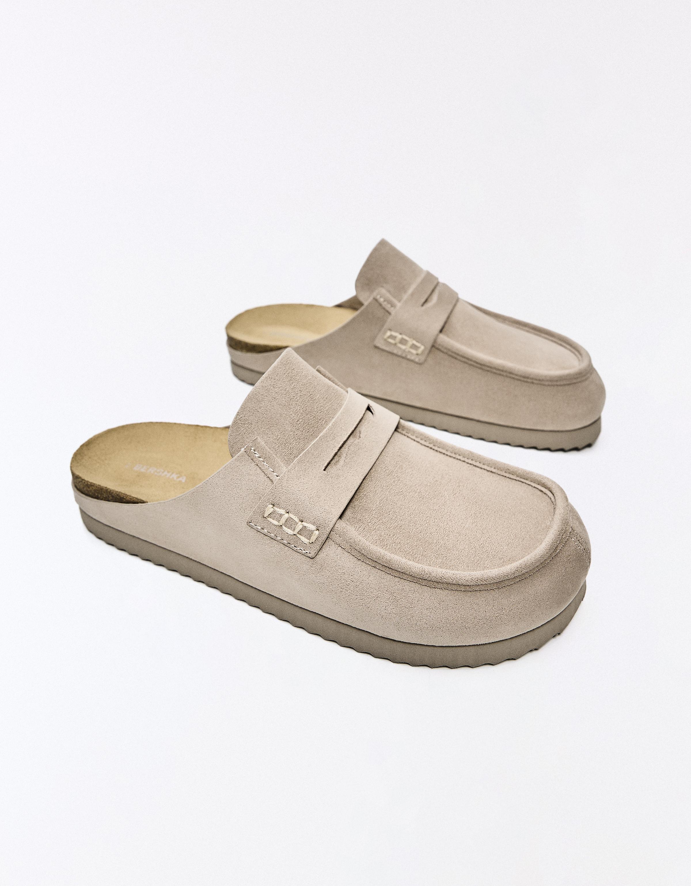 Mule clogs with mask detail — TAUPE