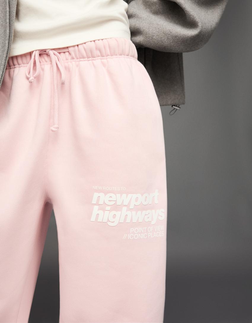 Printed plush joggers-Pink