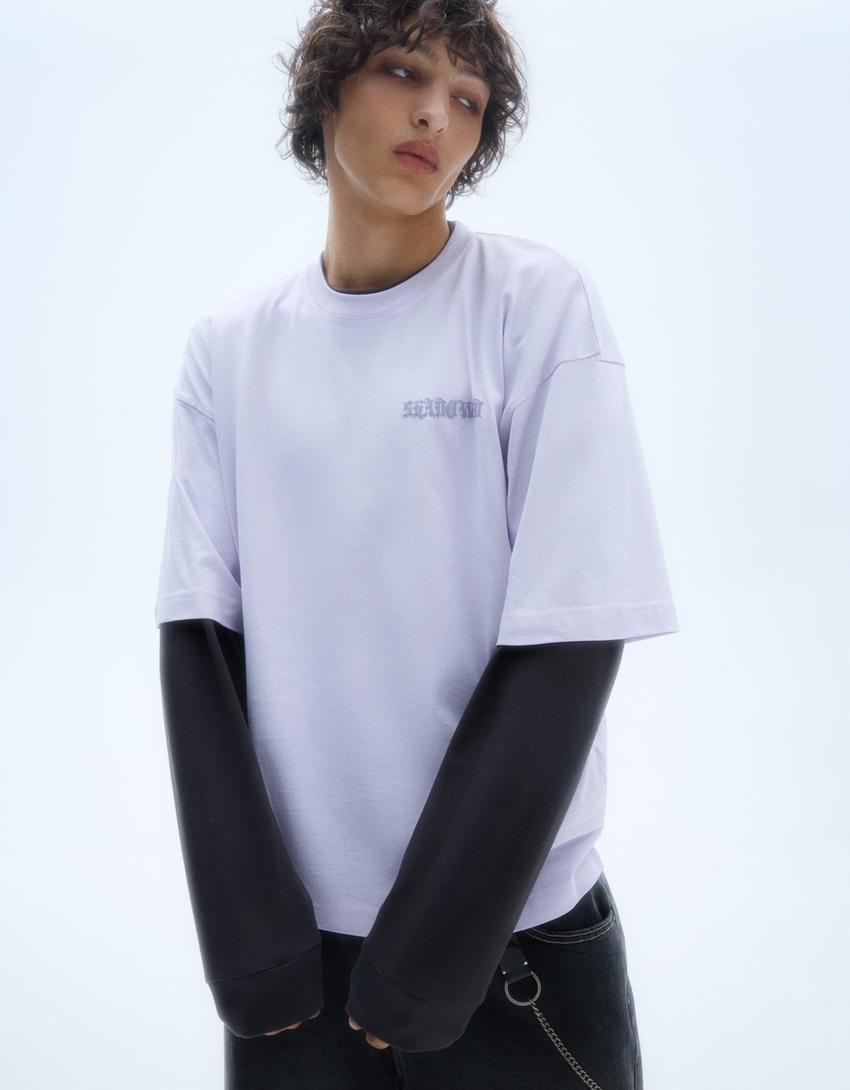 Camiseta manga corta oversize print-Morado