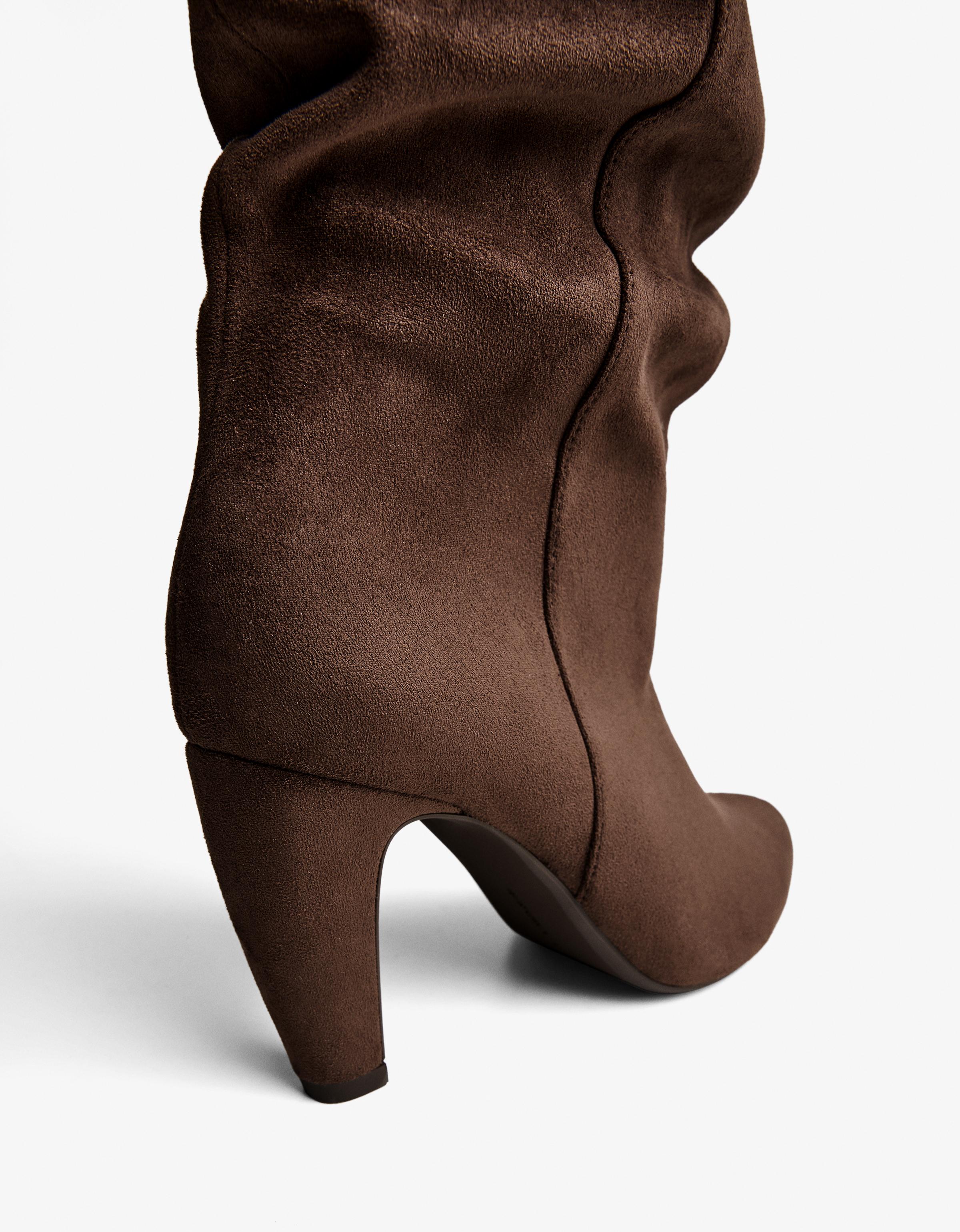 Block heel wide leg boots - Brown