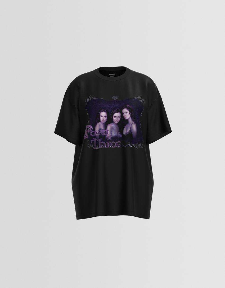 Koszulka oversize z krótkim rękawem i nadrukiem Charmed-Czarny-6