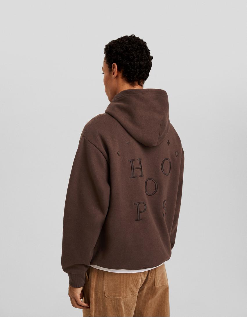 Sweatshirt com capuz e bordado-Marrom-1