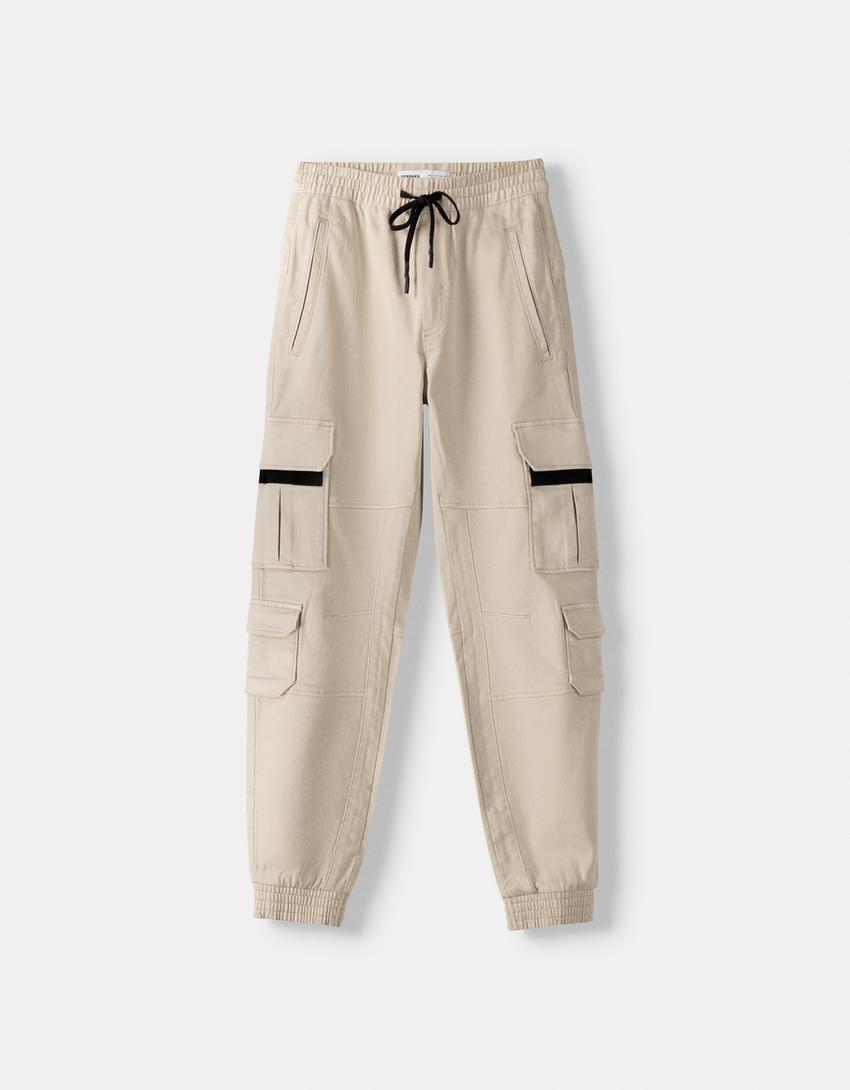 Calças jogger cargo slim fit-Areia-4