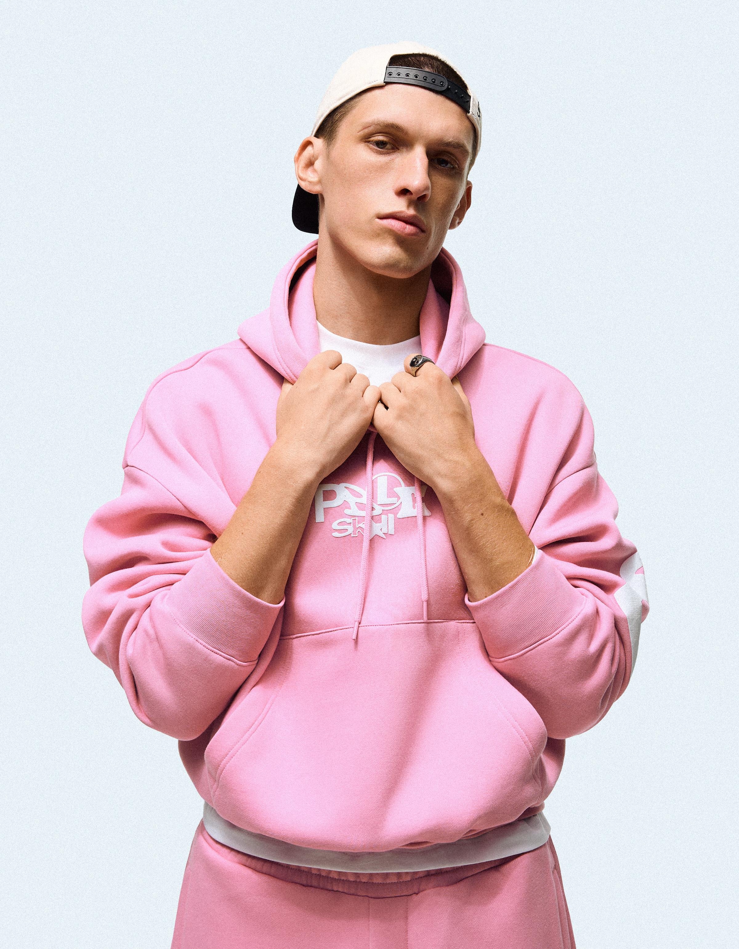 Bershka Sudadera Capucha Print Hombre L Rosa