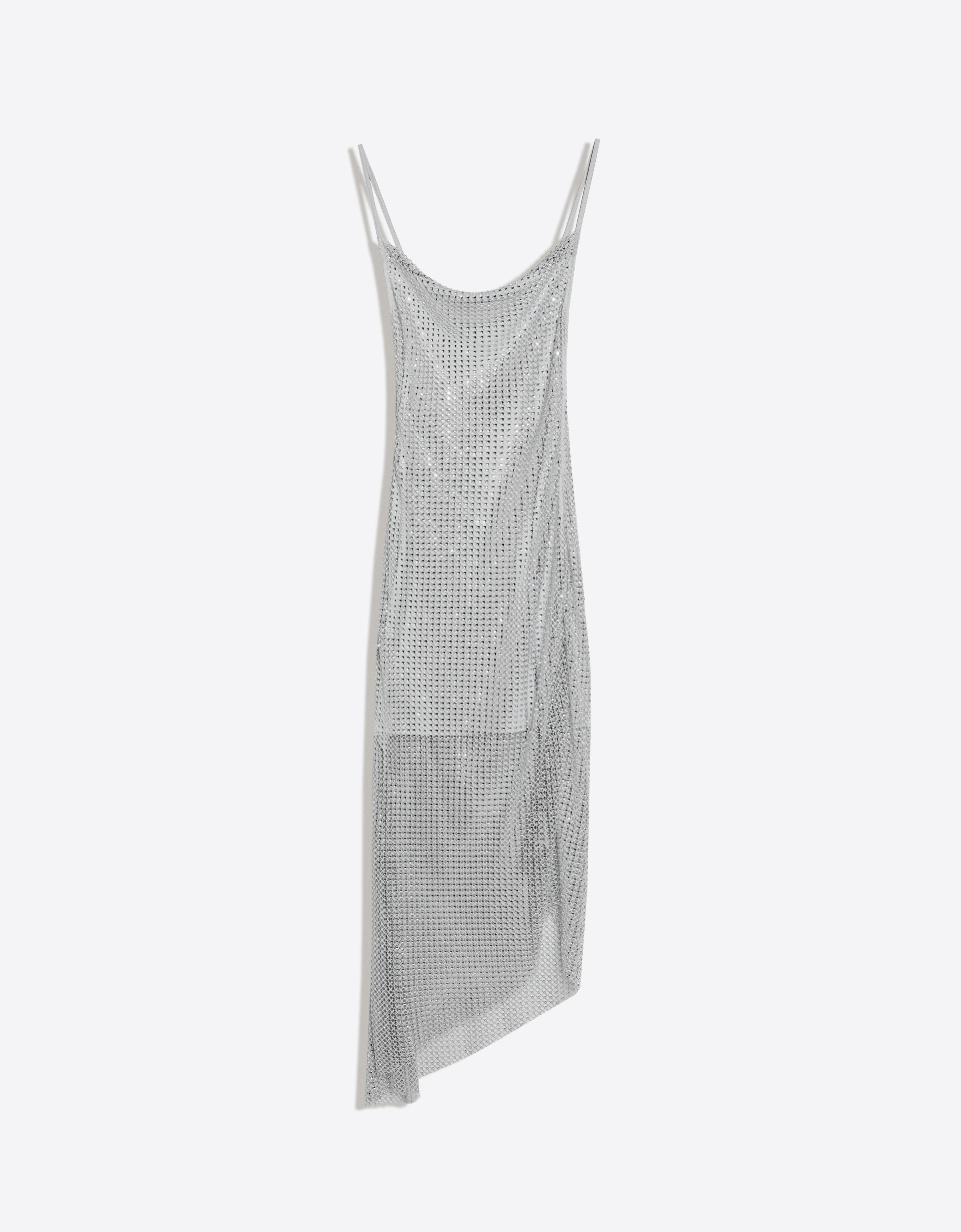 Bershka Sukienka Midi Na Ramiączka Błyszczące Kobieta Szary