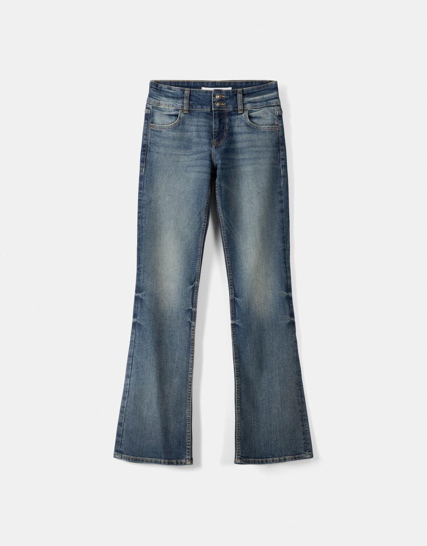 Low waist bootcut jeans-Gewassen blauw-4
