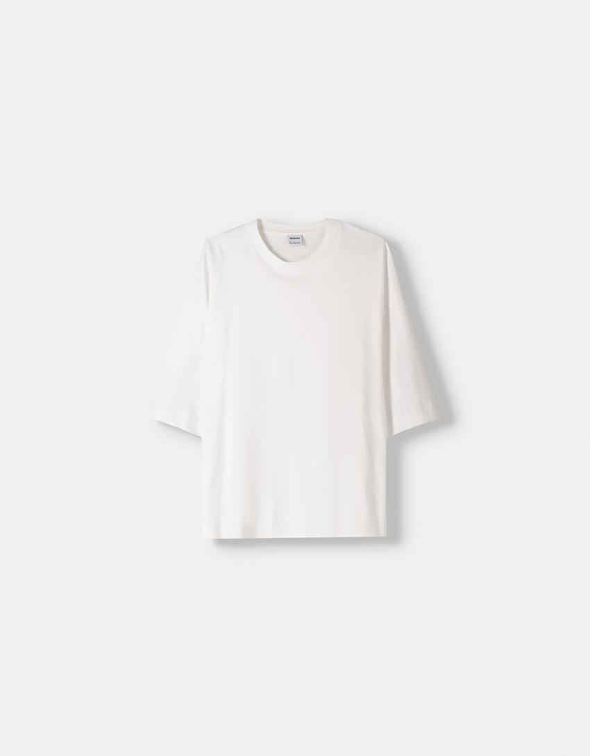 تيشرت بقصّة مربعة وأكمام قصيرة-أبيض-4