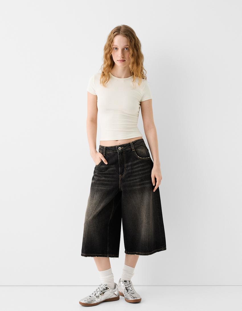 Kısa kollu bisiklet yaka t-shirt-Bej-3