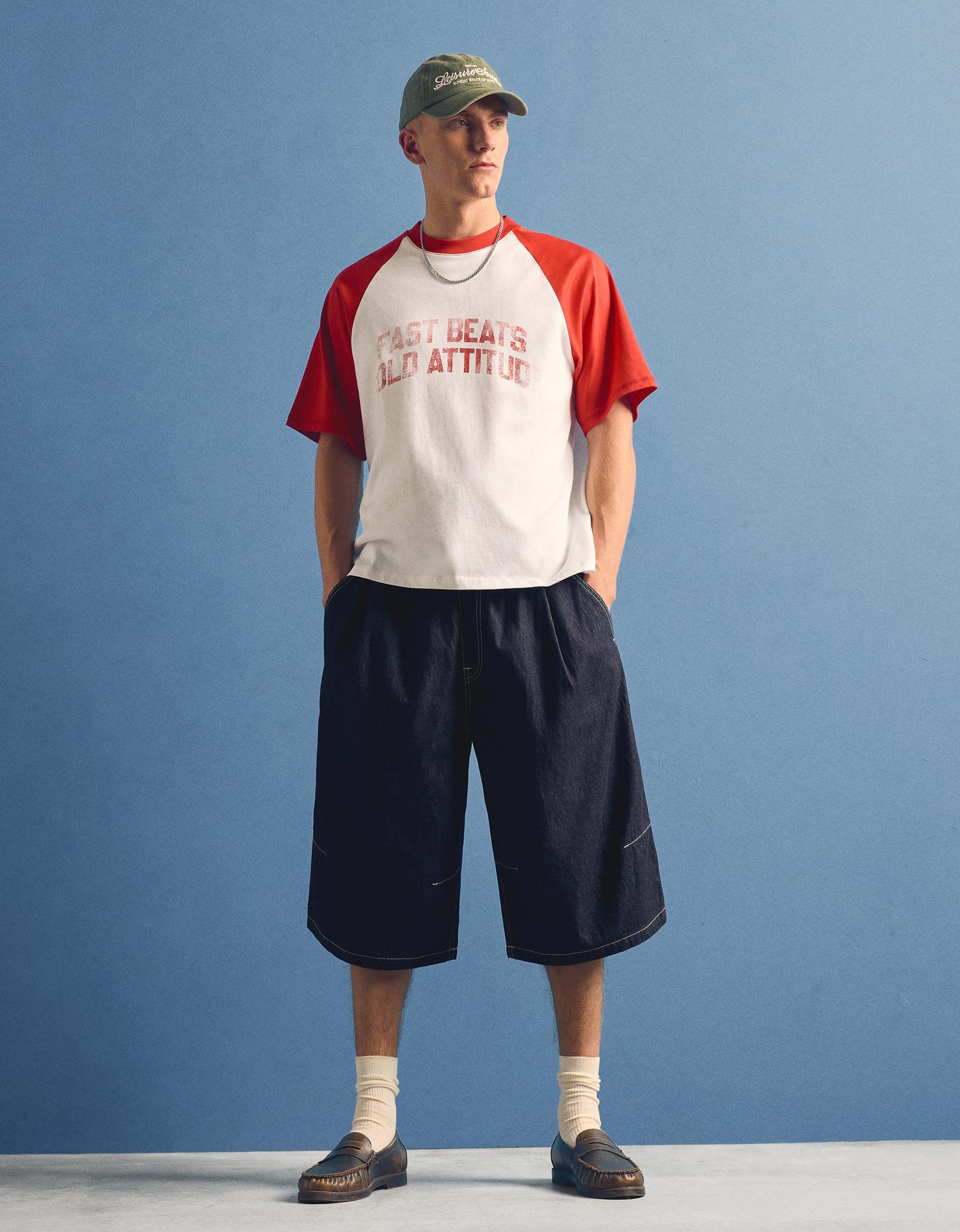 Bershka bermudy jeansowe parachute granatowy