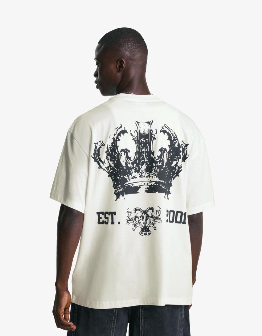 T-shirt met print en korte mouw-Gebroken Wit-1
