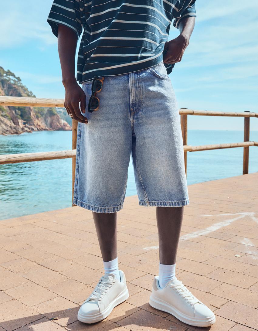 برمودا شورت دنيم فضفاض-أزرق فاتح