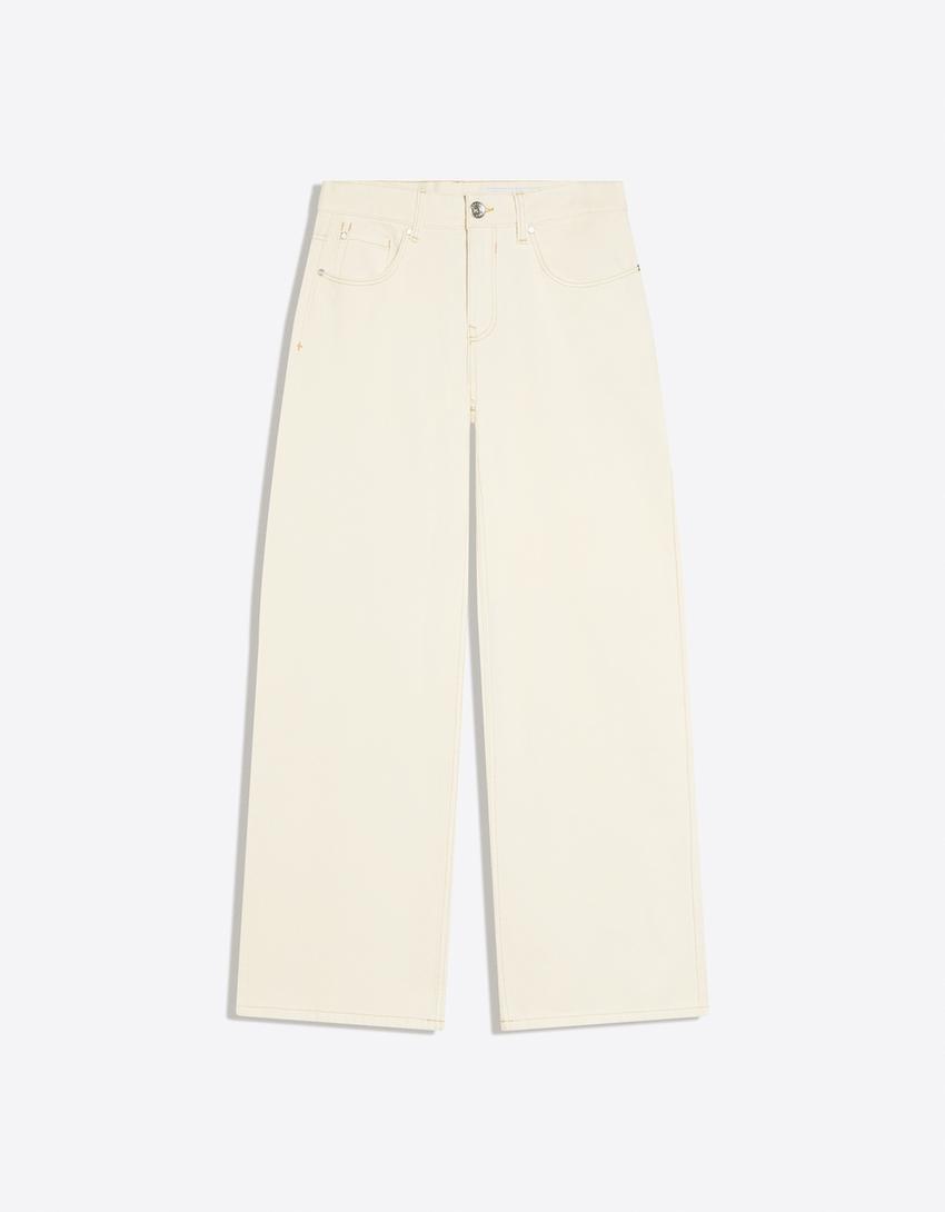 Jeans boyfriend tiro bajo-Crudo