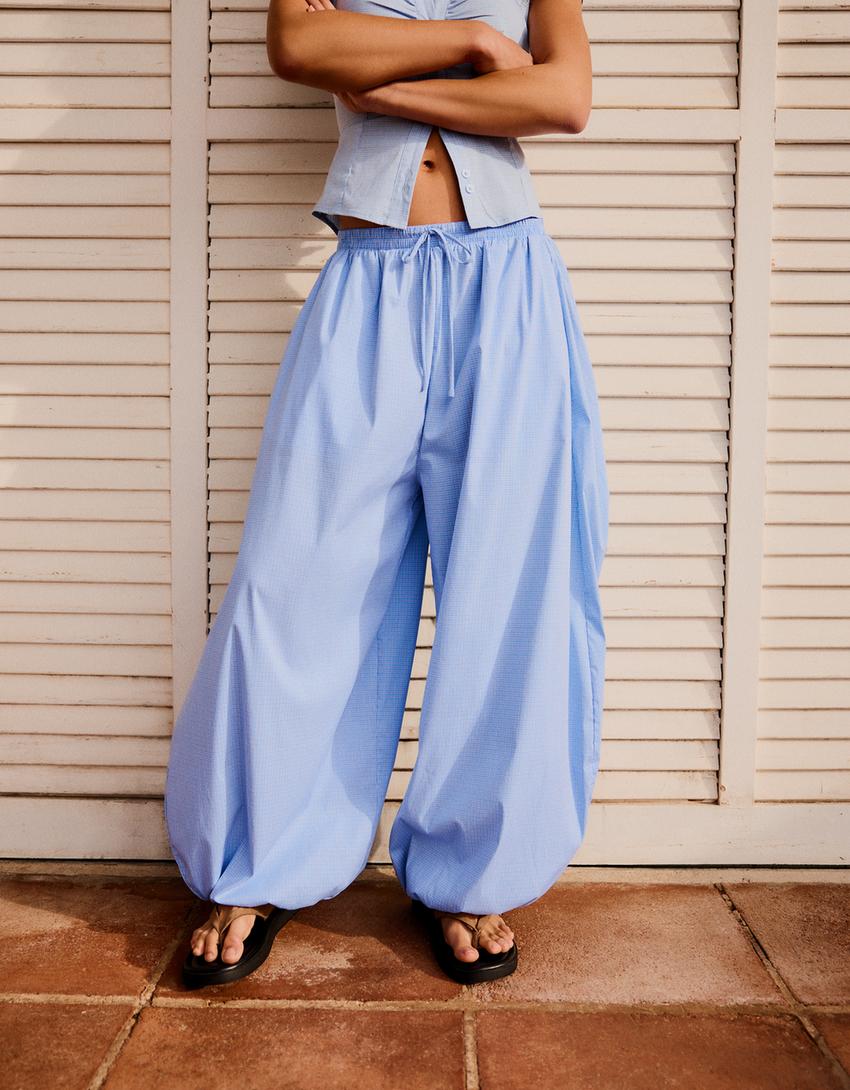 Poplin bloomer trousers-Blue