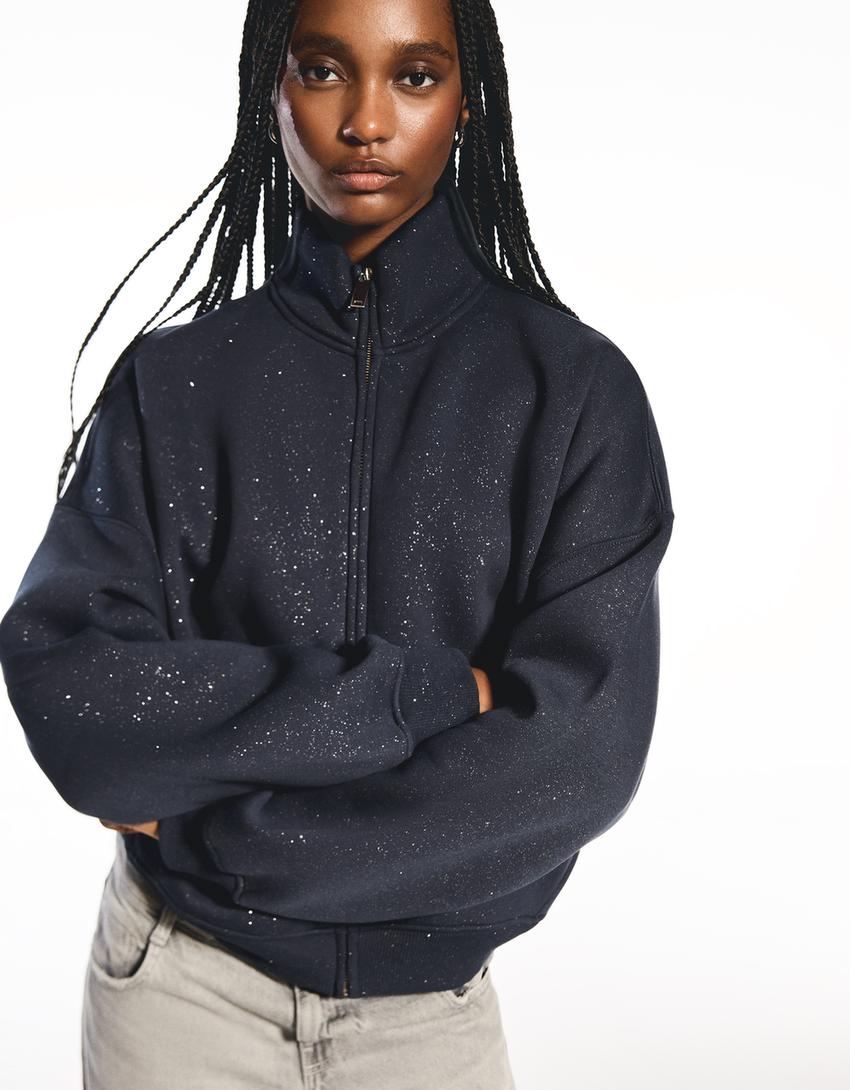 Sudadera cremallera brillo-Marino