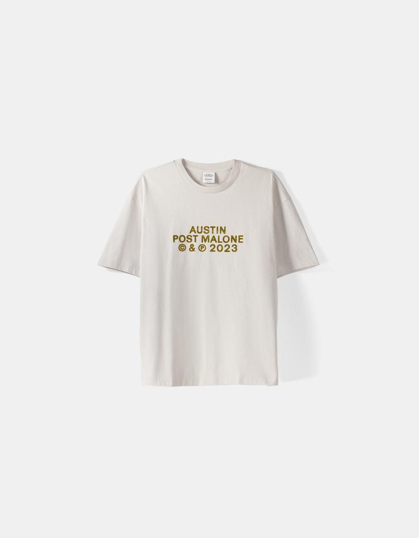 Post Malone print boxy fit short sleeve T-shirt-Camel