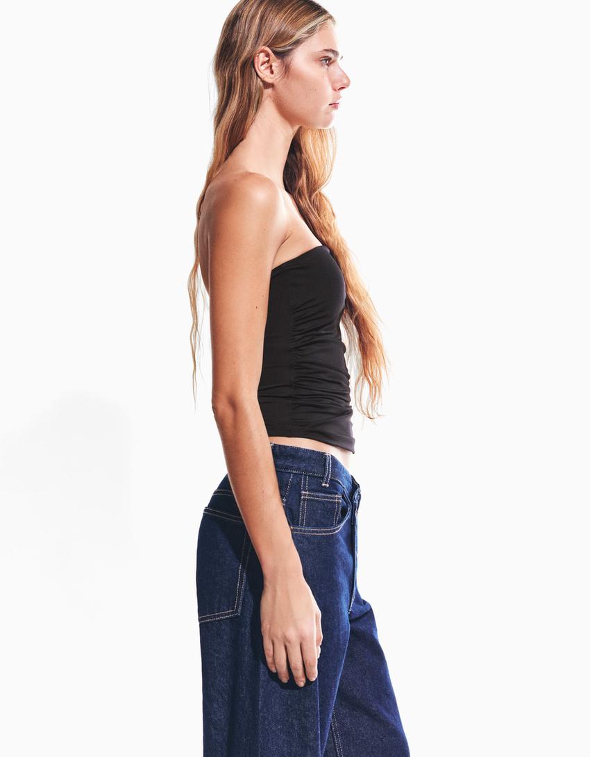 Ruched bandeau top-Black