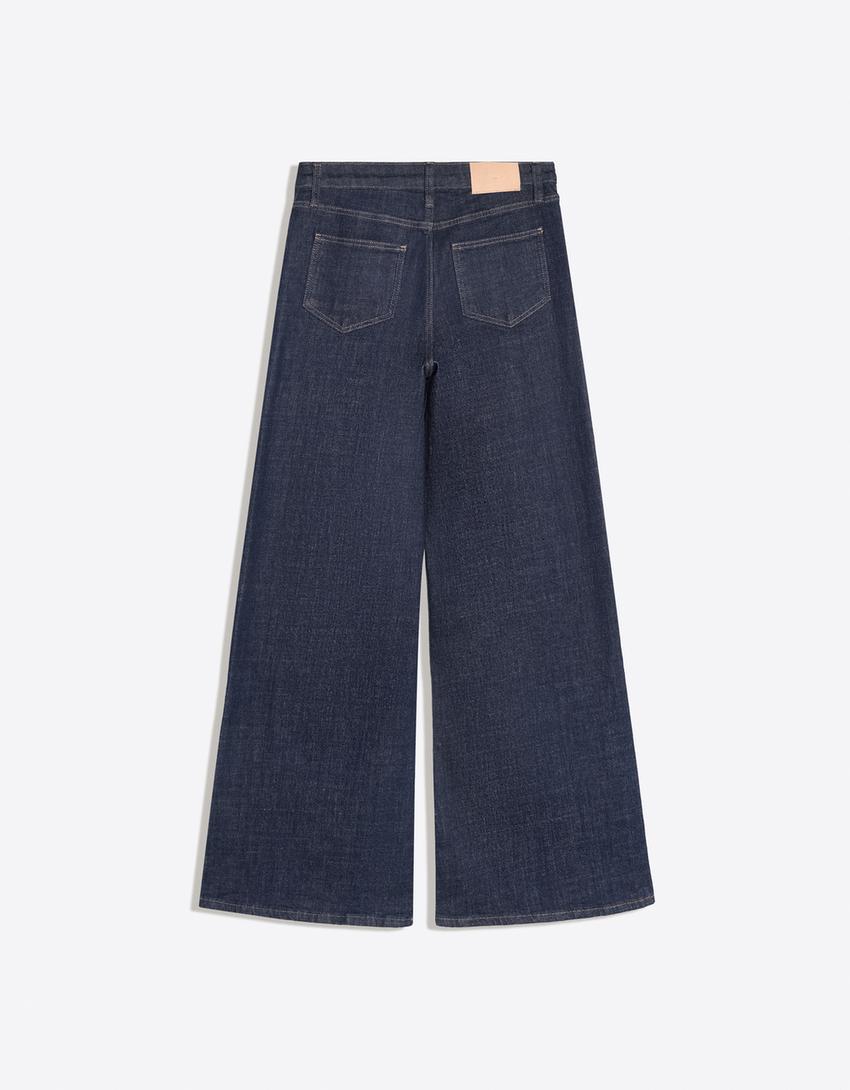 High-waist wide-leg jeans-Navy