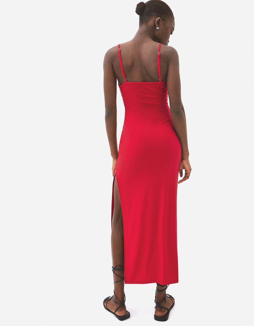 Midikleid mit Trägern-Rot-1