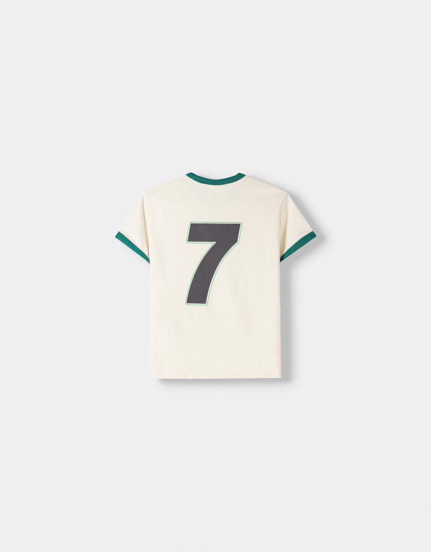 Contrast short sleeve sport print T-shirt-Cream-6