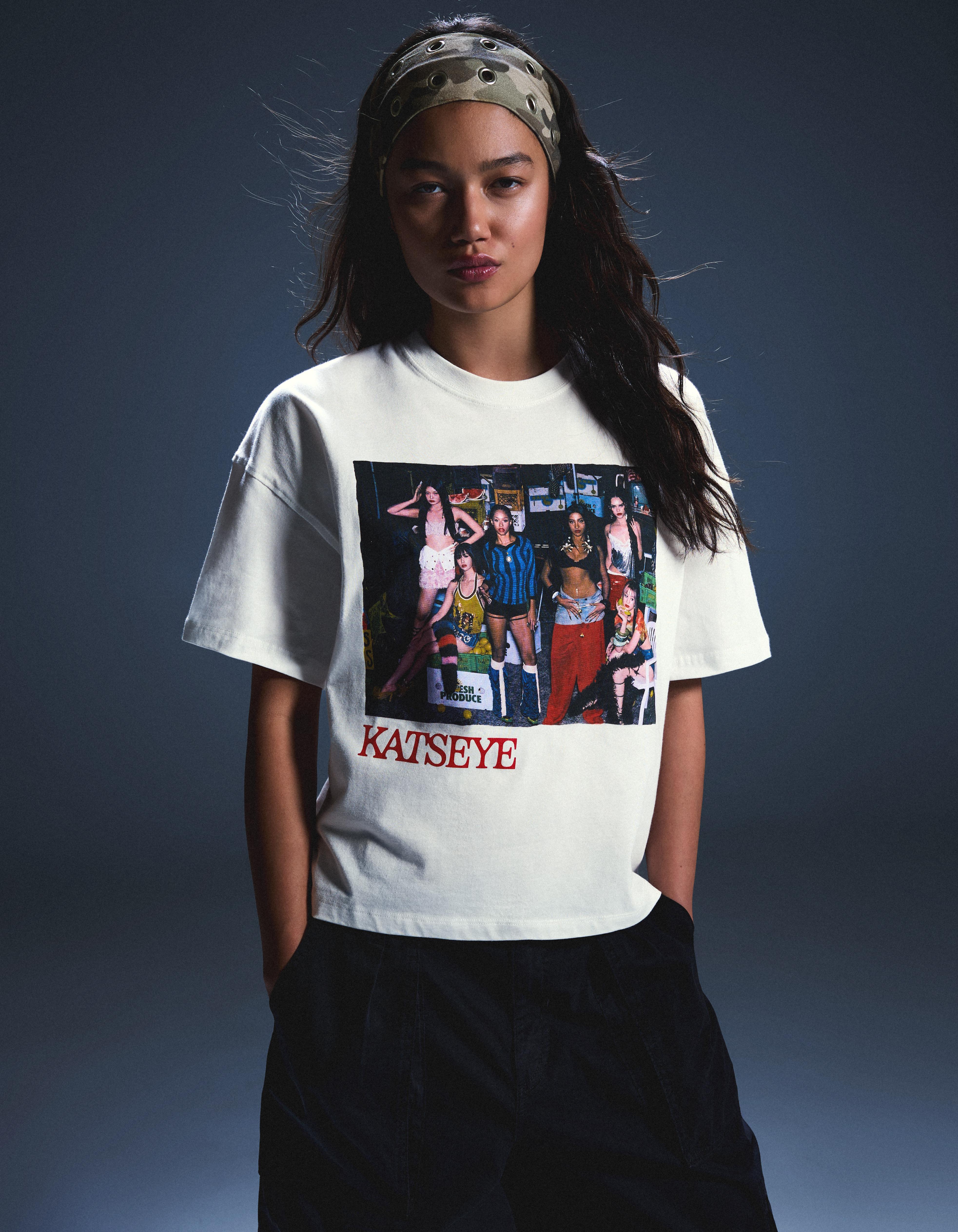 Bershka Camiseta Oversize Print Katseye Mujer L Blanco Roto