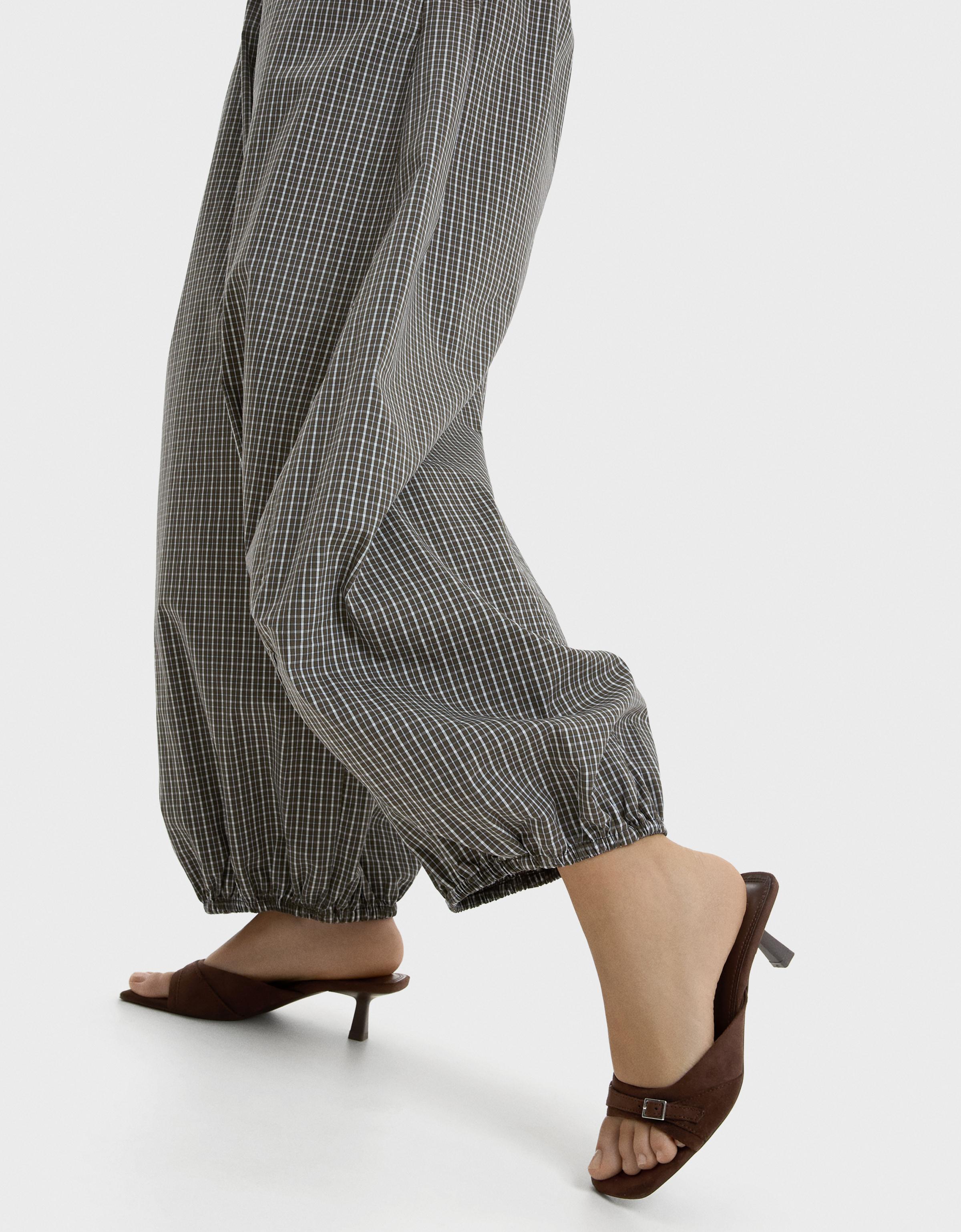 BUCKLED MULE SANDALS — Brown