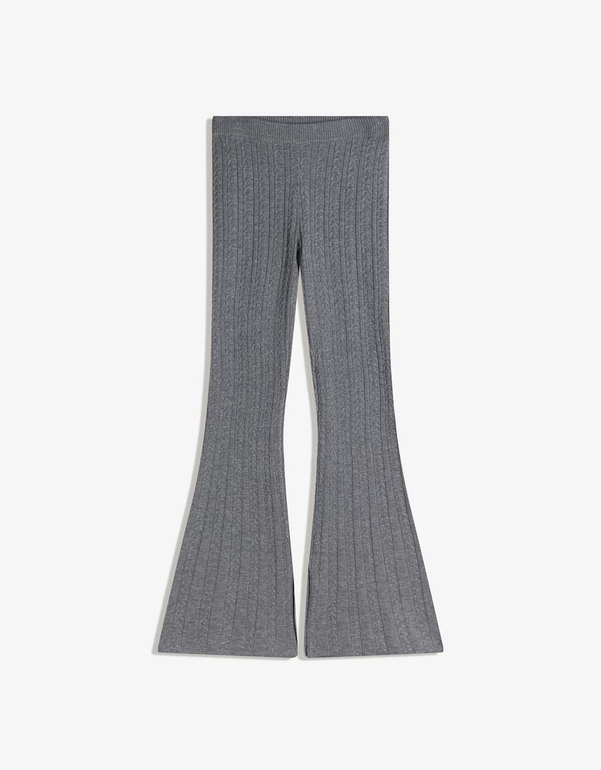 Pantalón flare trenzado-Gris