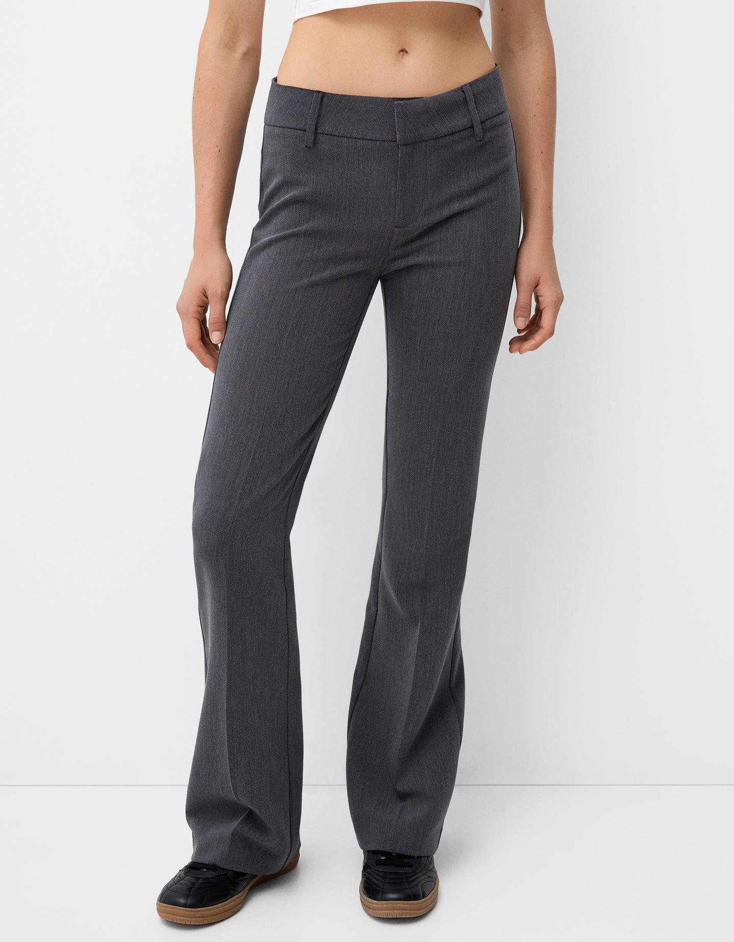 Bershka Pantalón Flare Tailoring Mujer 38 Gris Oscuro