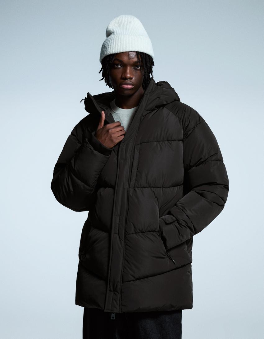 Long puffer coat-Black