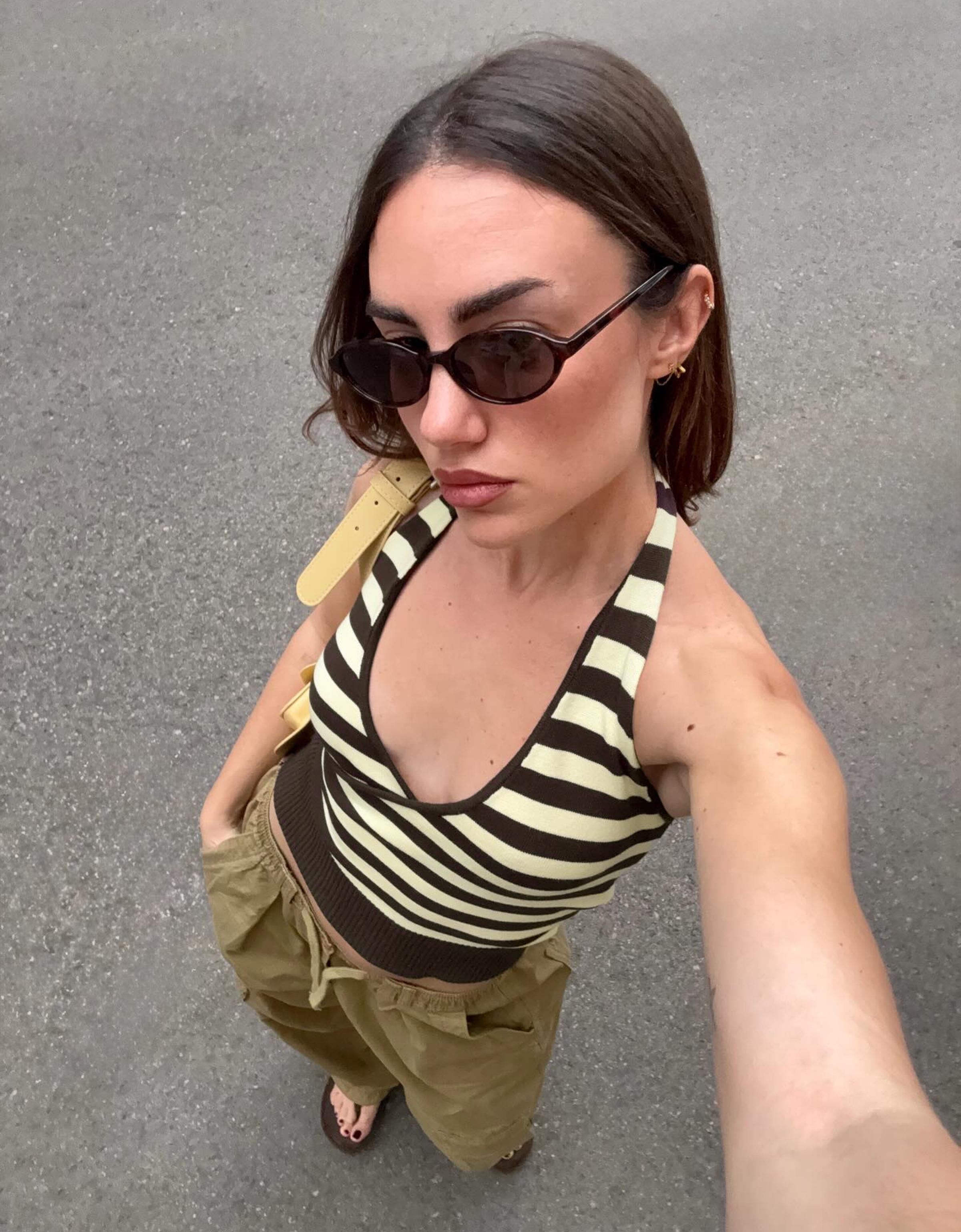 Halter neck crossover top — Brown