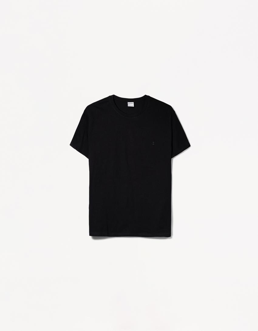 Embroidered short sleeve roll-up T-shirt-Black