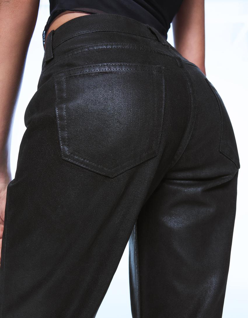 Jeans straight fit coated-Preto